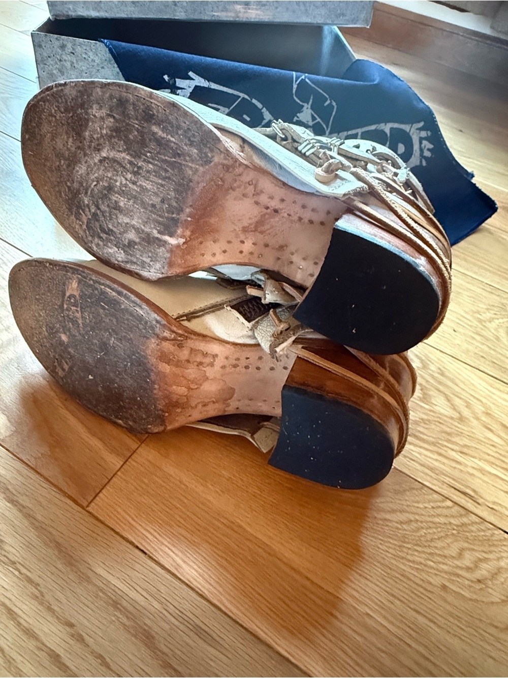 Freebird CRUE Strappy Ice Cream Leather Ankle Boots with Tan Strap Accents - Picture 14 of 14